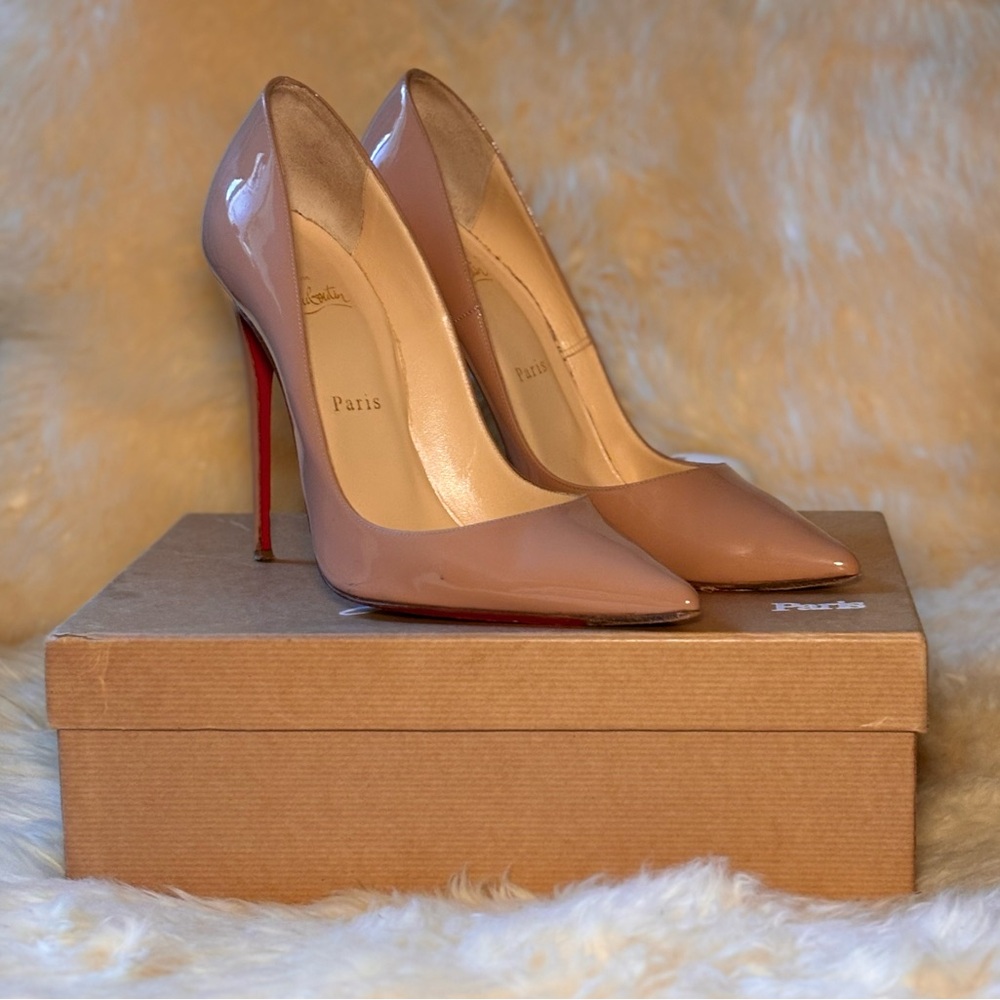 Christian Louboutin So Kate 120 Nude Patent Heels – Iconic Red Bottoms